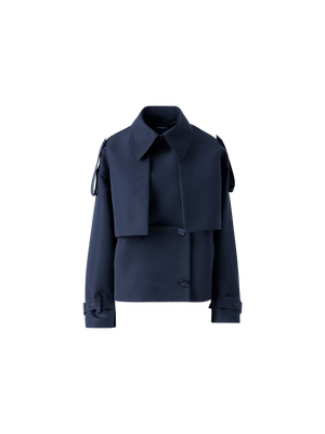 Designer Short Silk Trench Coat with Removable Bolero - neutral - navy - blue