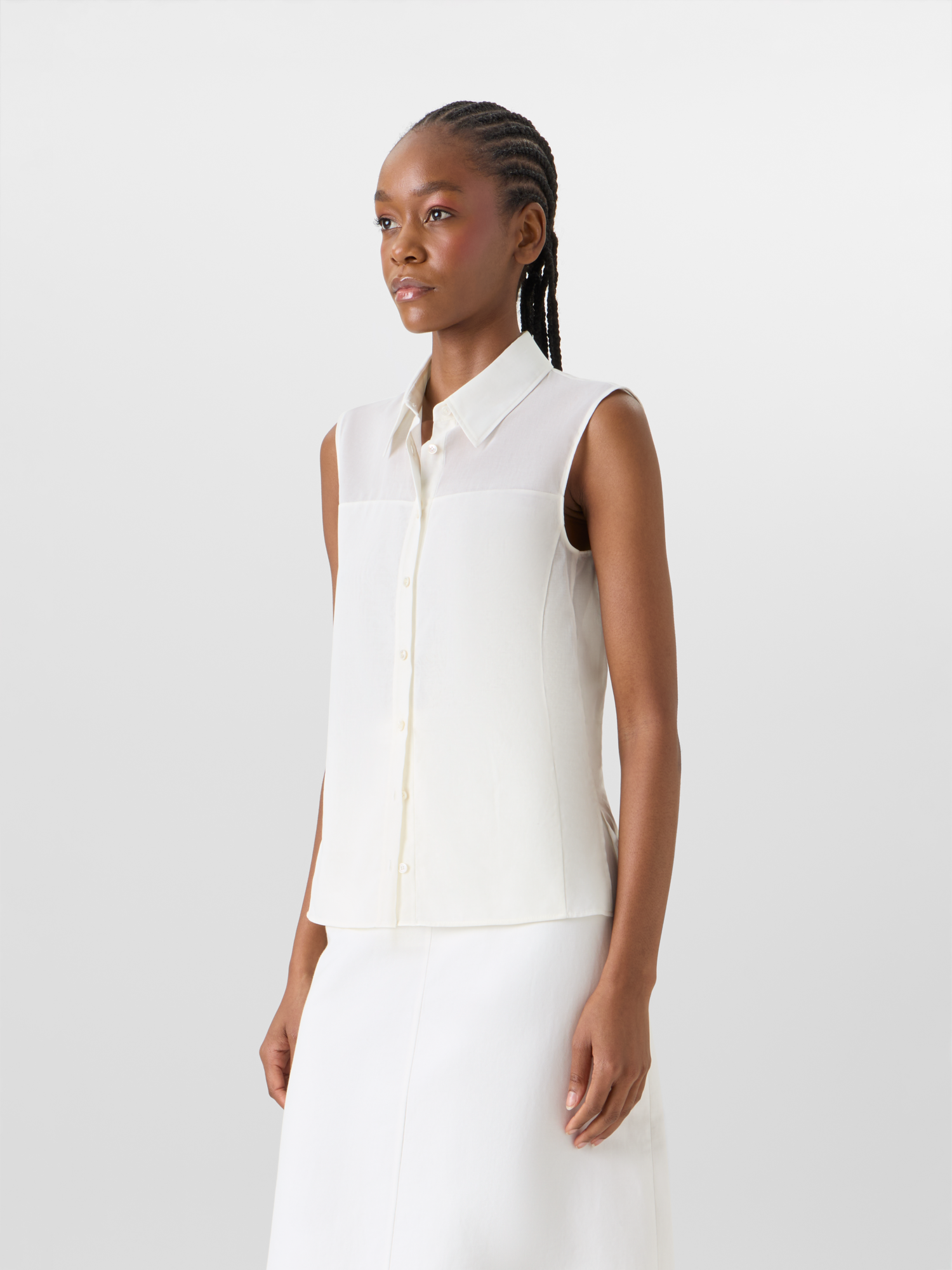 Designer Sleeveless Cotton Voile Blouse - ecru 