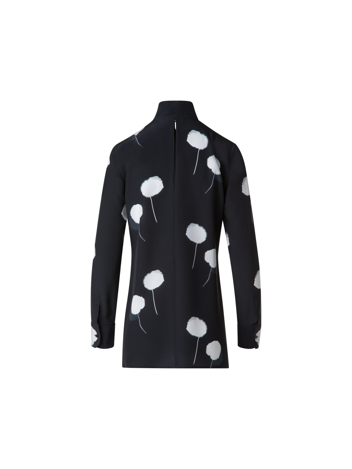 Designer Tunic Blouse in Silk with Dandelion Print - black - multicolor