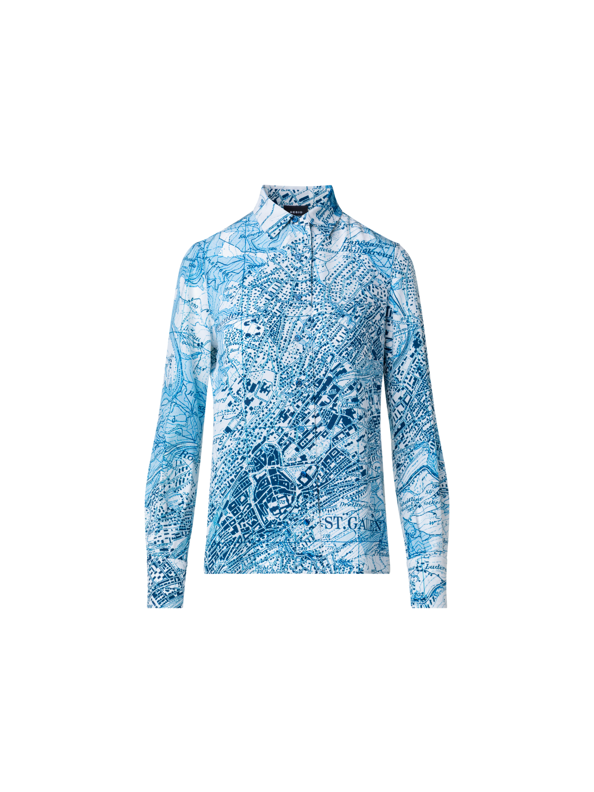 Designer St. Gallen Map Print Silk Blouse - blue - multicolor
