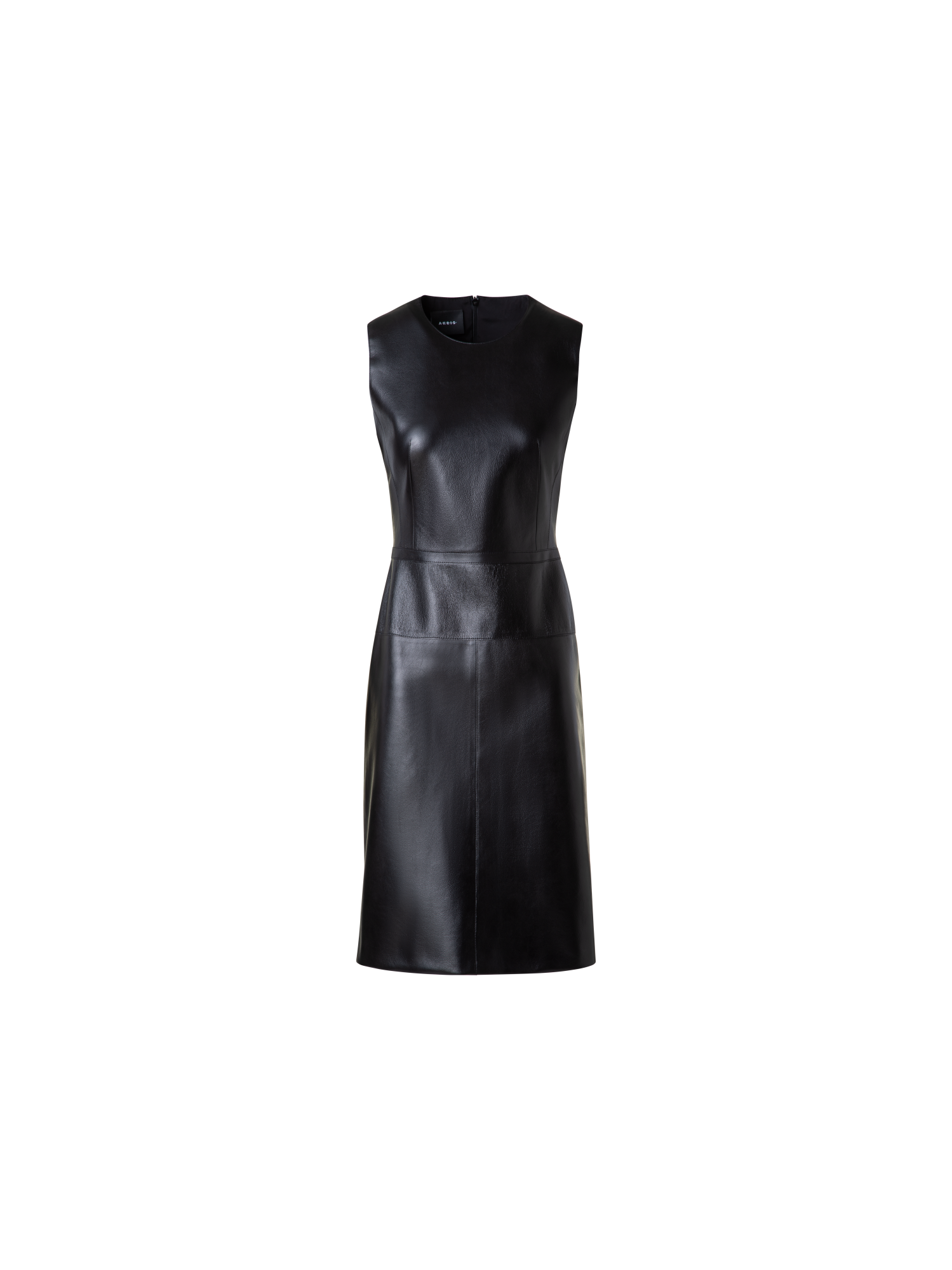 Designer A-Line Sheath Dress in Lacquered Leather - black