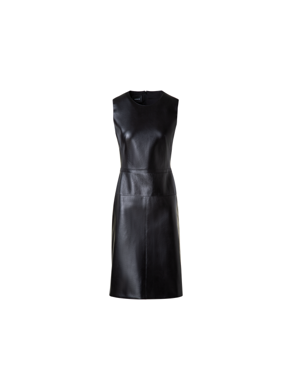 Designer A-Line Sheath Dress in Lacquered Leather - black