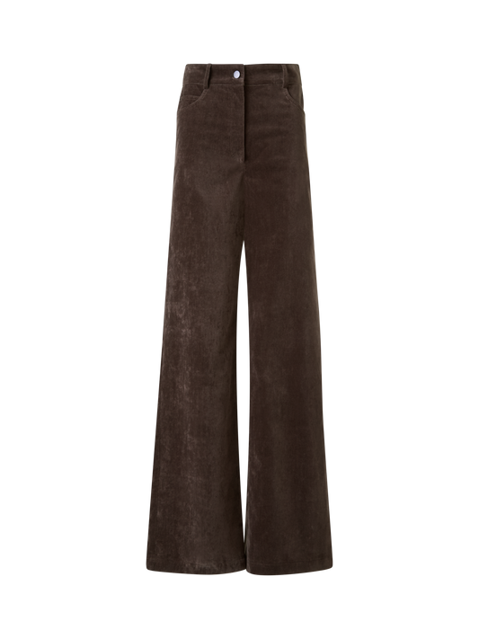 Designer Wide Cotton Velvet Pants - neutral - brown