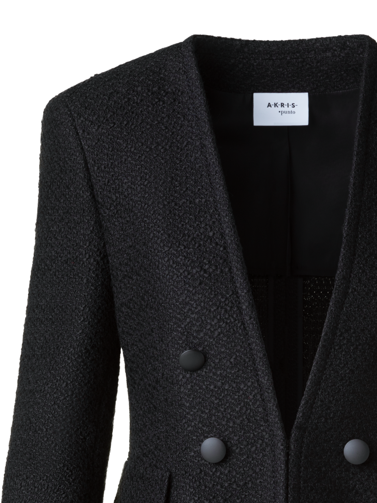 Designer Double-Breasted Illusion Jacket with Fringes - black - neutral