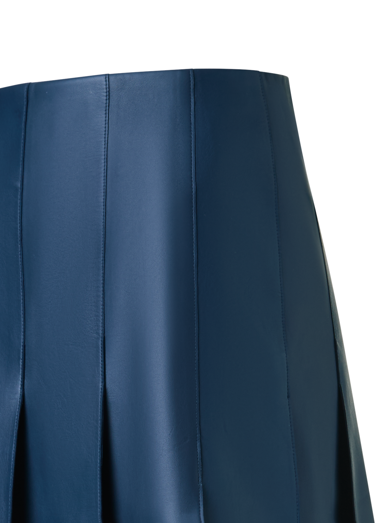 Designer Half-Pleated Leather Mini Skirt - neutral - navy - blue