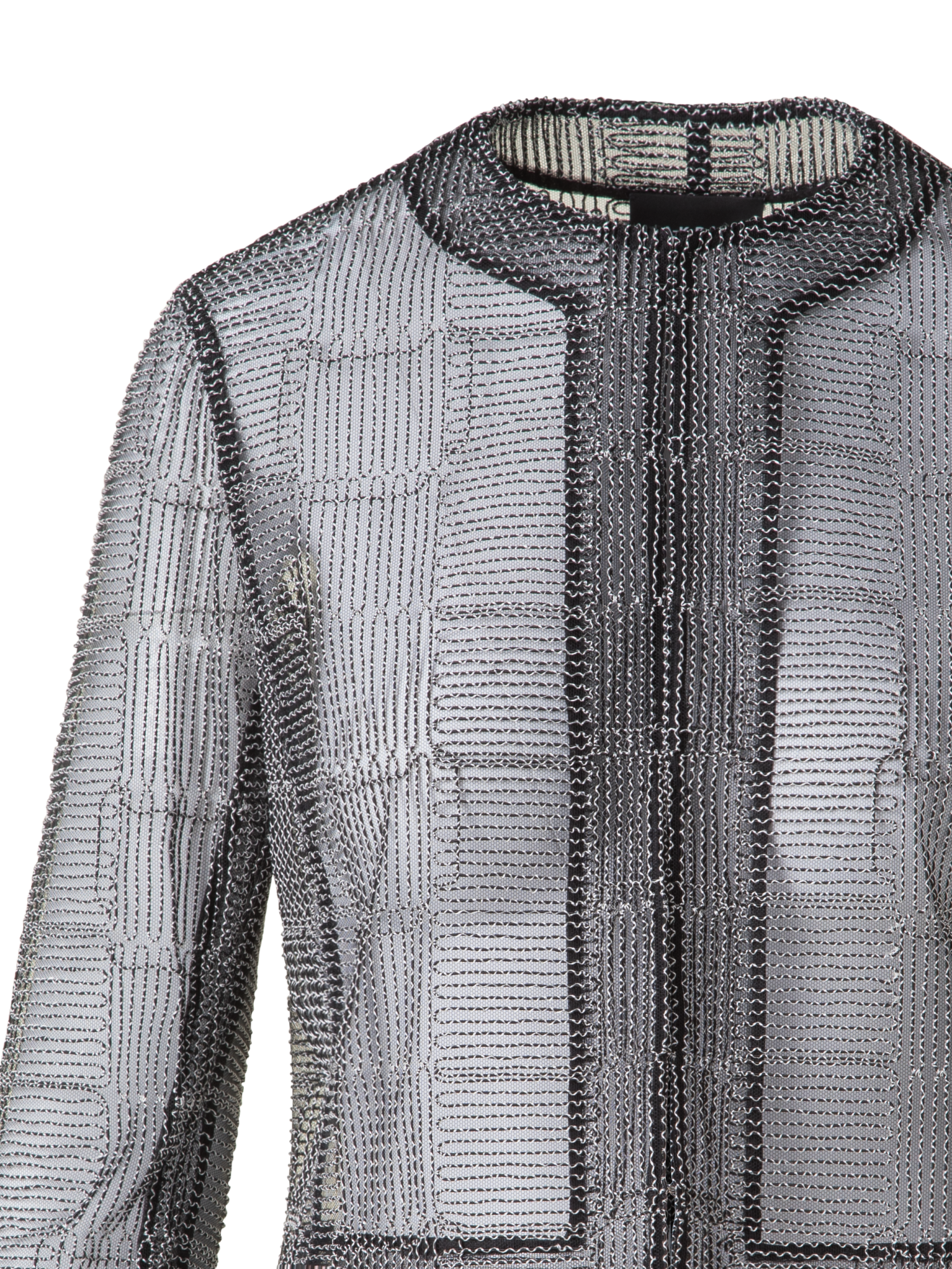 Designer Short Jacket in Square on Tulle Embroidery - black