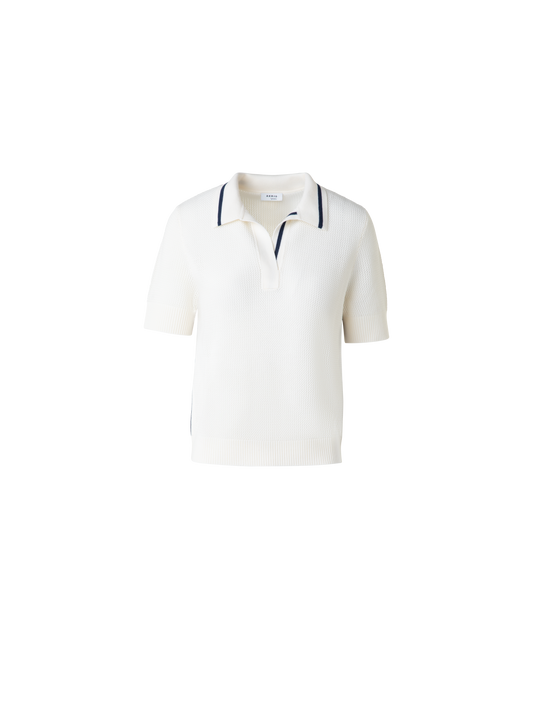 Designer Merino Mesh Knit Polo Shirt - multicolor - ecru - white
