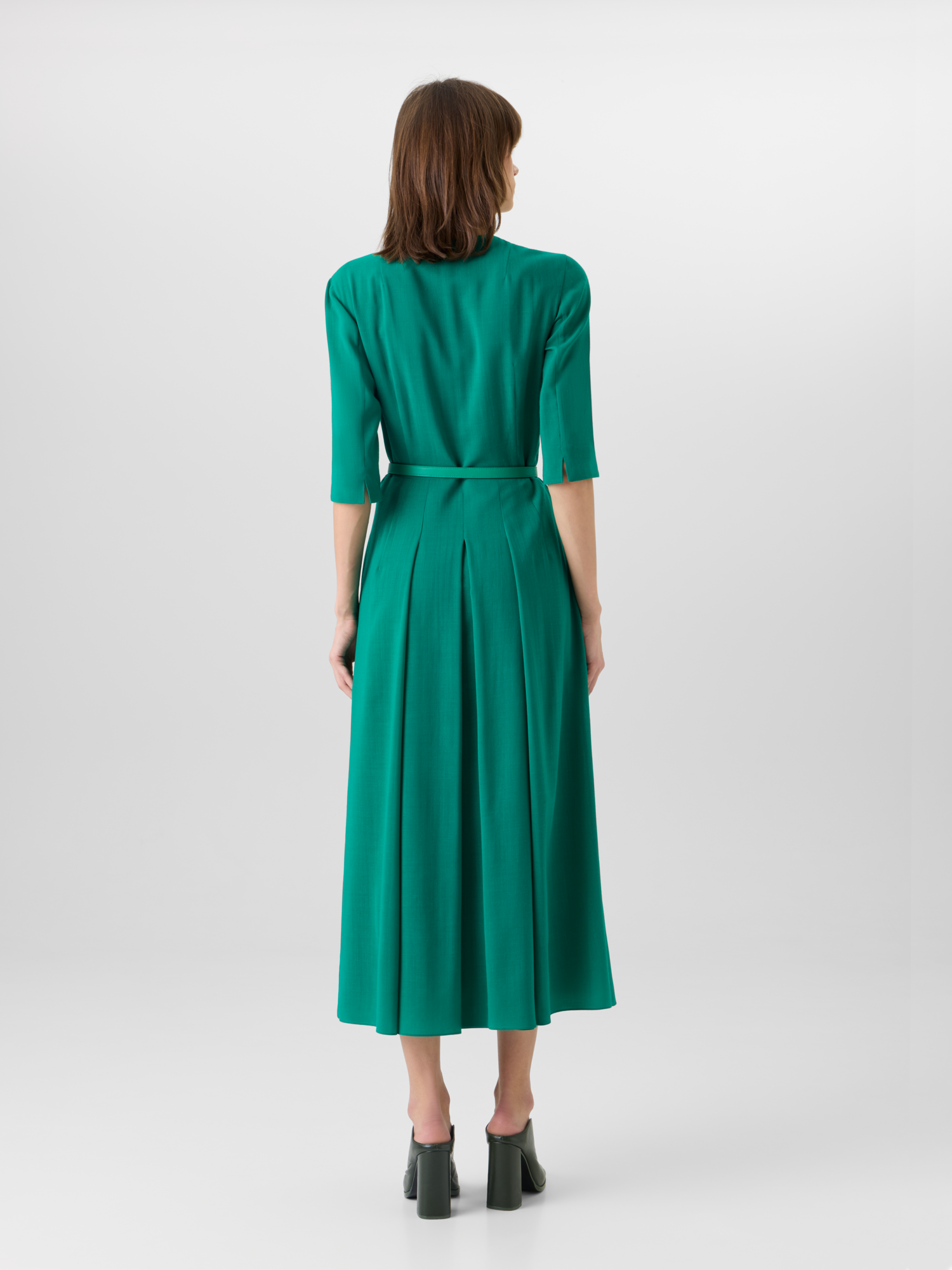 Designer Long-Sleeve Wool Shelly Midi Dress - green 