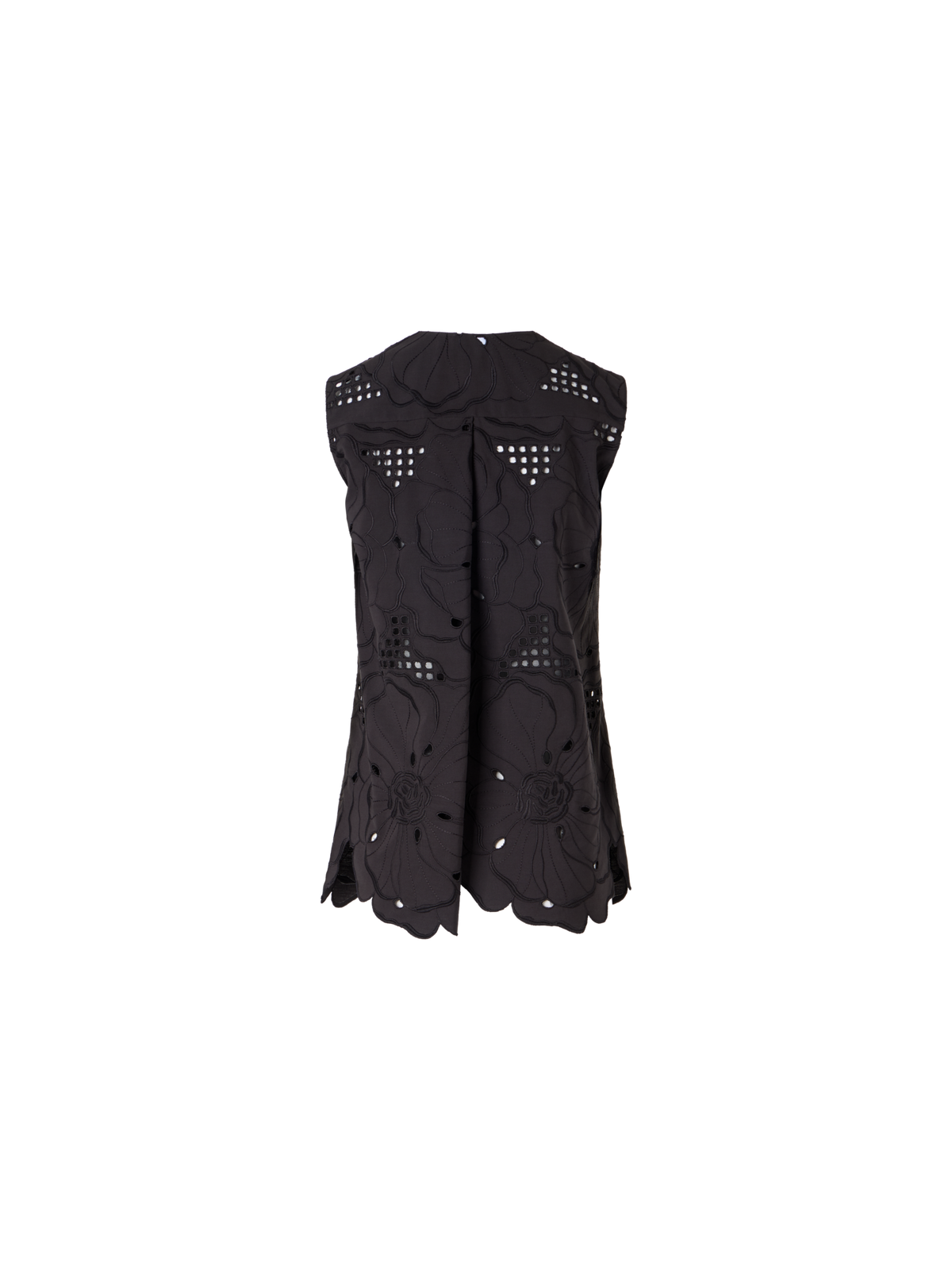 Designer Sleeveless Flower Eyelet Tunic Blouse - black