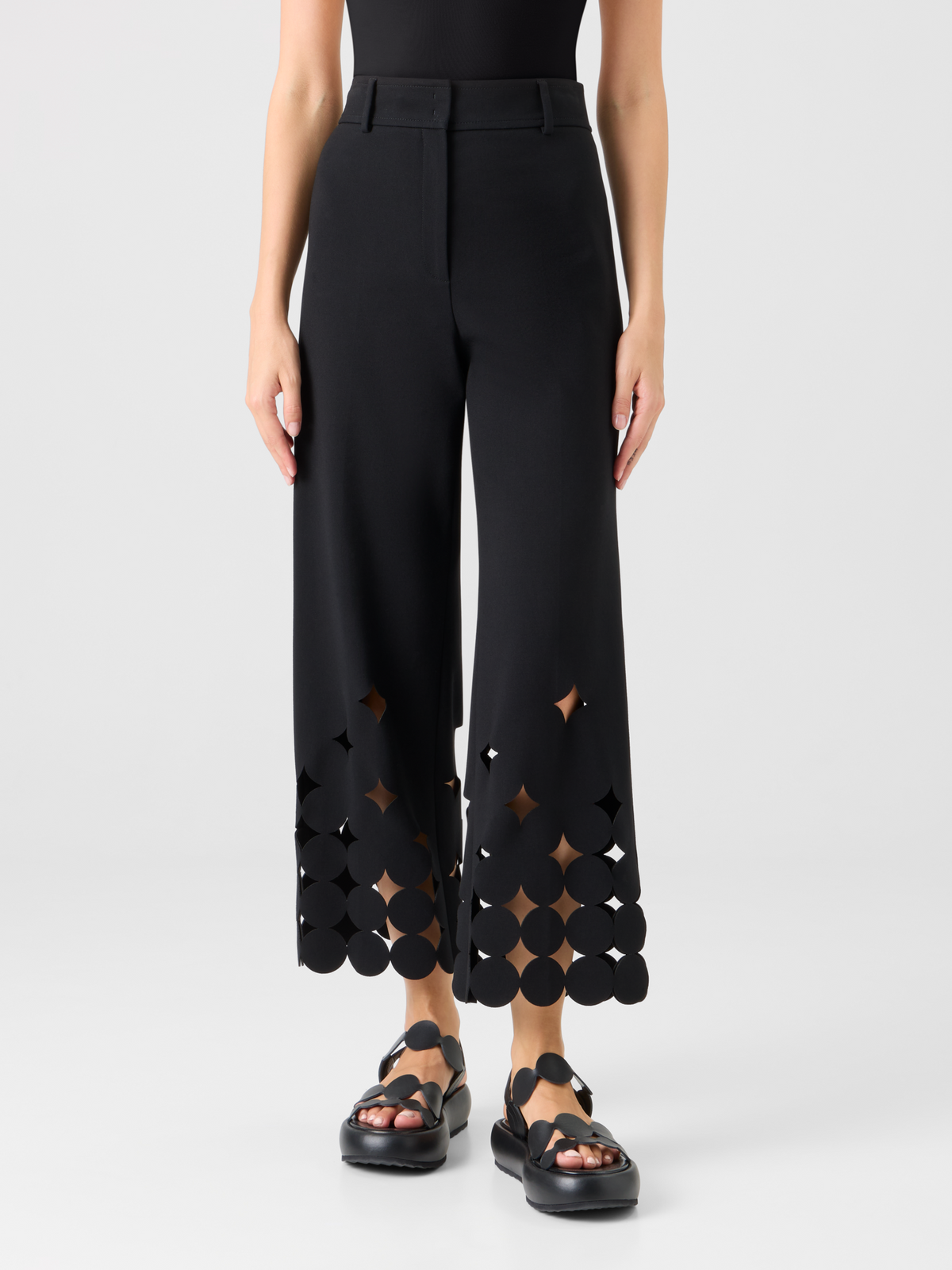 Designer Dropping Dot Cut-Out Jersey Pants - black #editorial