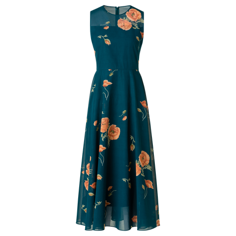A-Linien Baumwoll-Midikleid mit Anemone Druck