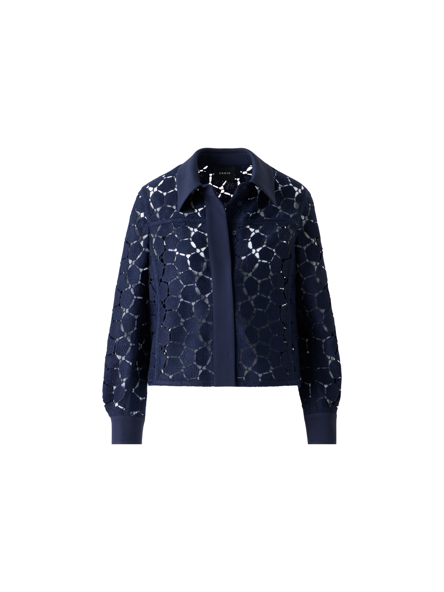 Designer Boxy Shirt Jacket in Lapis Lazuli Embroidery - neutral - navy - blue