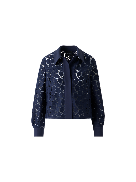 Designer Boxy Shirt Jacket in Lapis Lazuli Embroidery - neutral - navy - blue