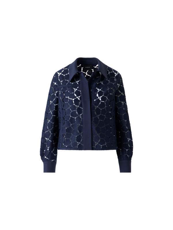Designer Boxy Shirt Jacket in Lapis Lazuli Embroidery - neutral - navy - blue