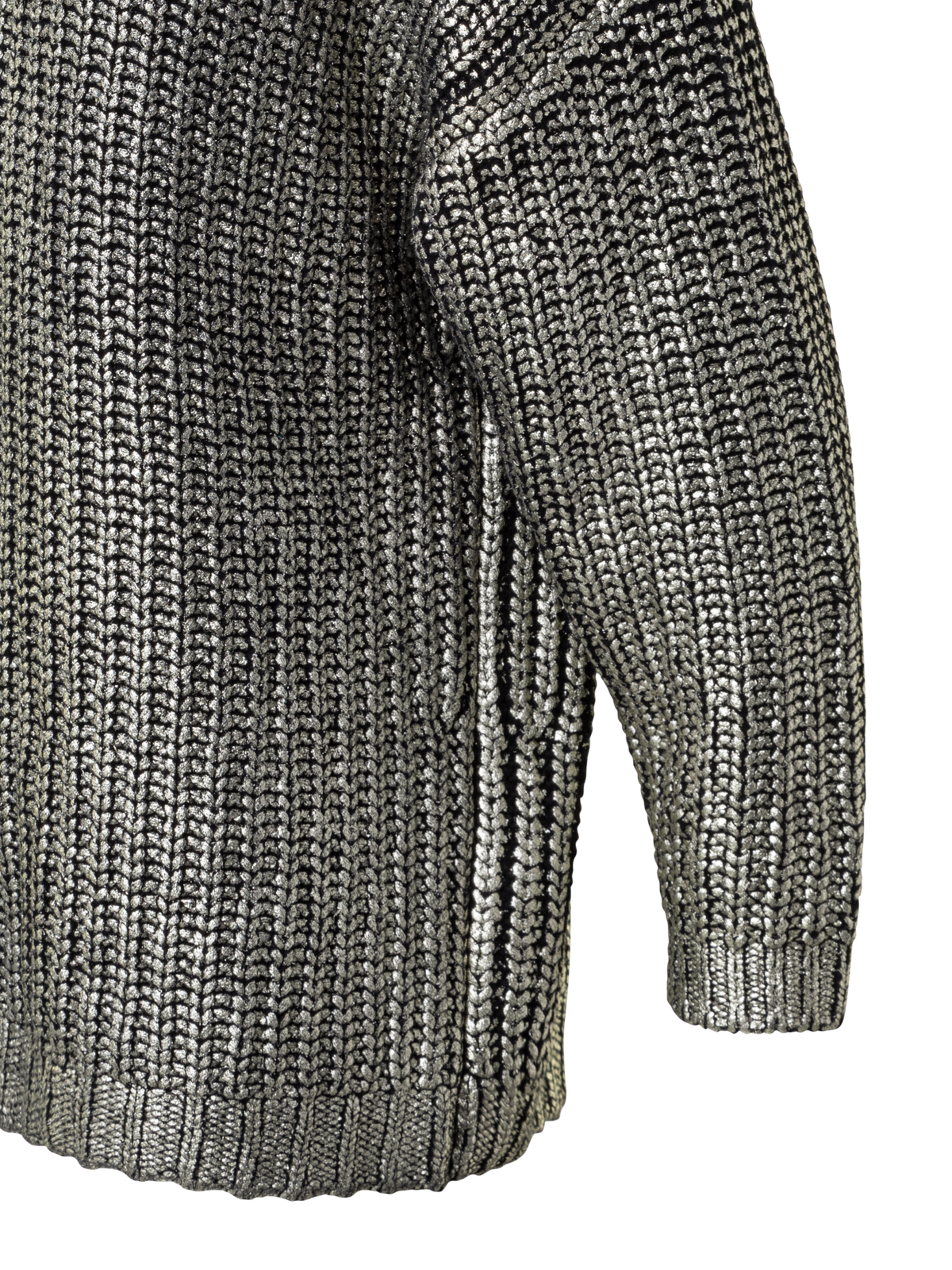 Designer Long Chunky Laminated Cashwool Knit Sweater - black - gold