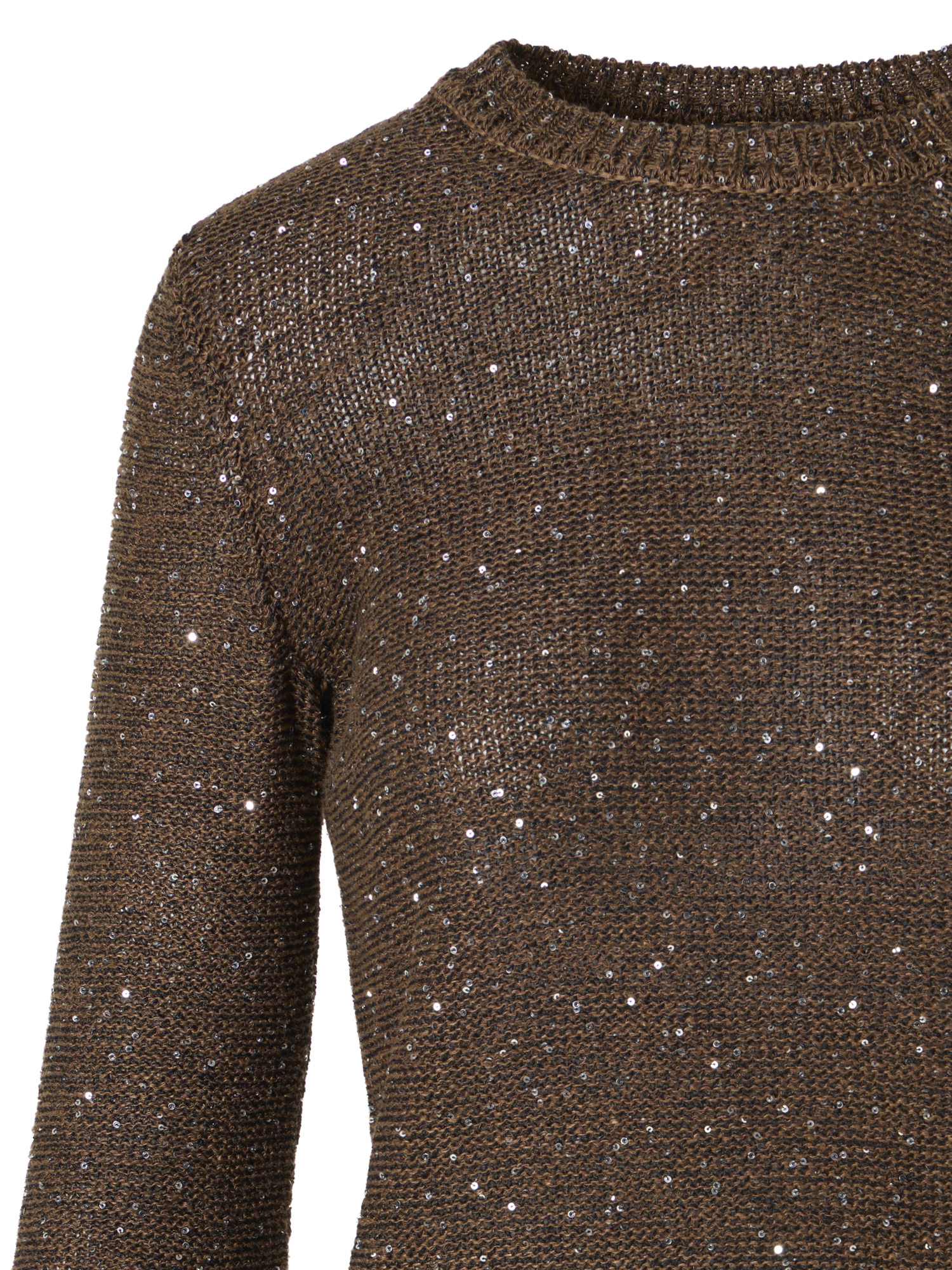 Designer Knit Sweater in Linen Cotton with Micro Sequins - brown