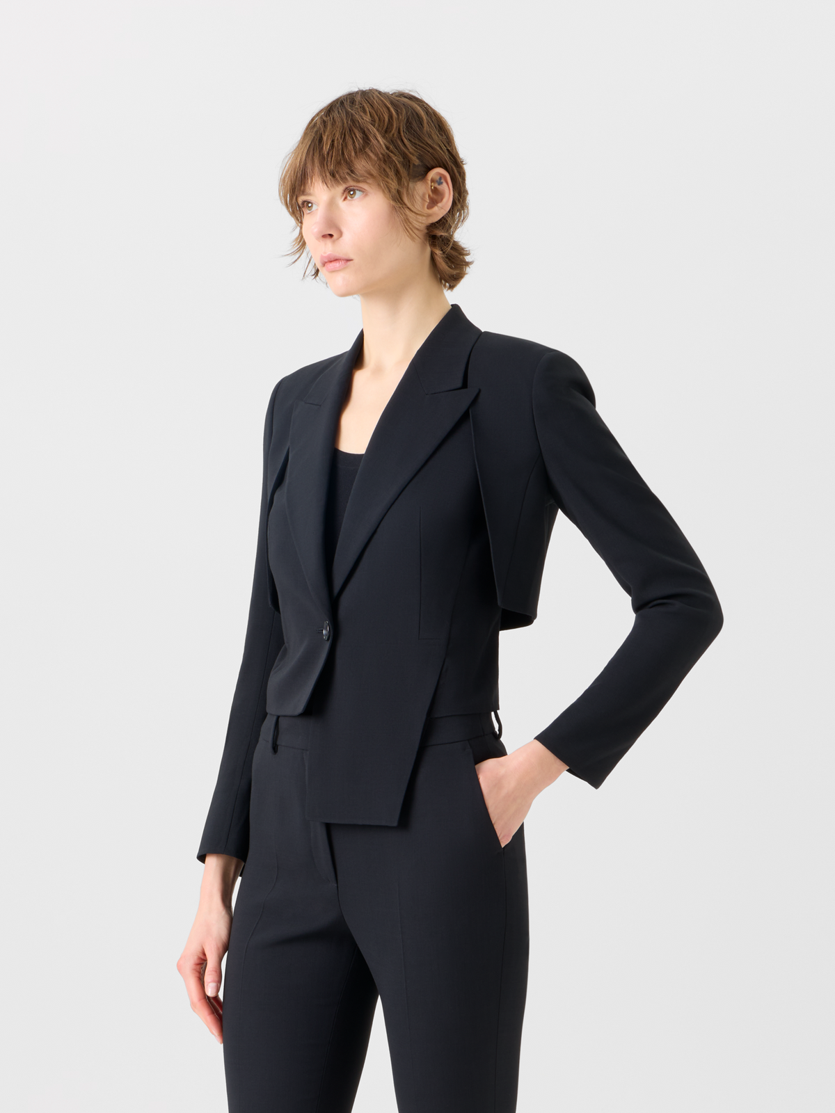 Designer Helline Asymmetrical Jacket with Detachable Bolero - black #editorial
