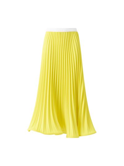 Designer A-Line Plissé Pleated Midi Skirt - yellow