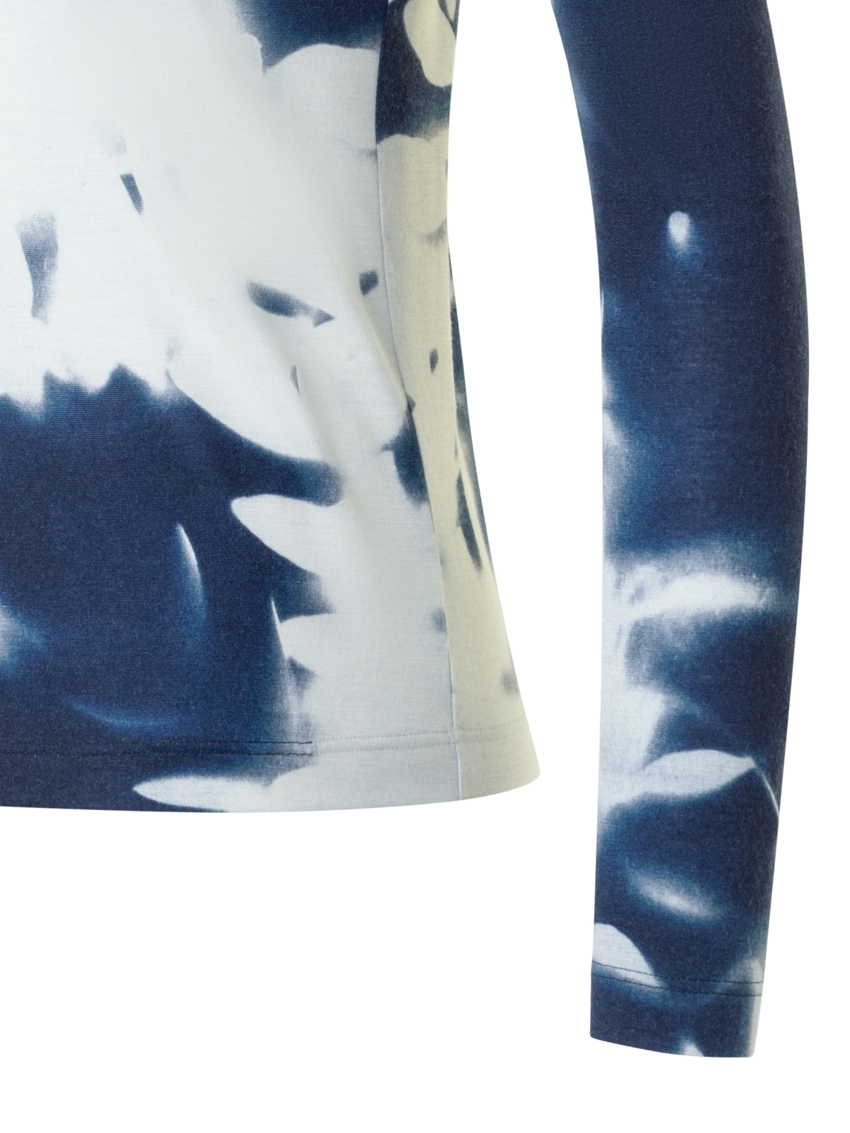 Designer Cashmere Silk Mock Neck Wildflower Print Top - neutral - navy - blue - multicolor