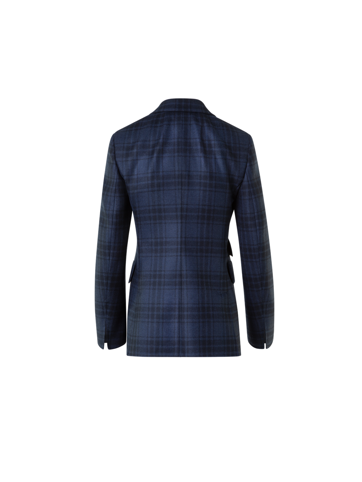 Designer Long Double-Face Plaid Blazer Jacket - neutral - navy - blue