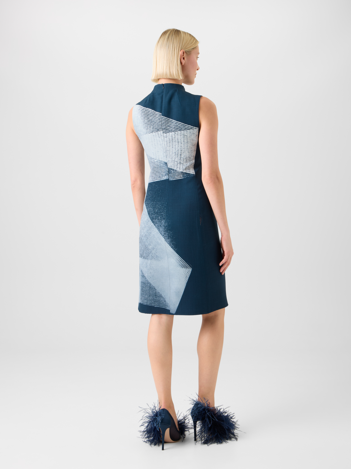 Designer Wool Double-Face Sheath Dress in Zigzag Print - neutral - navy - blue - multicolor #editorial
