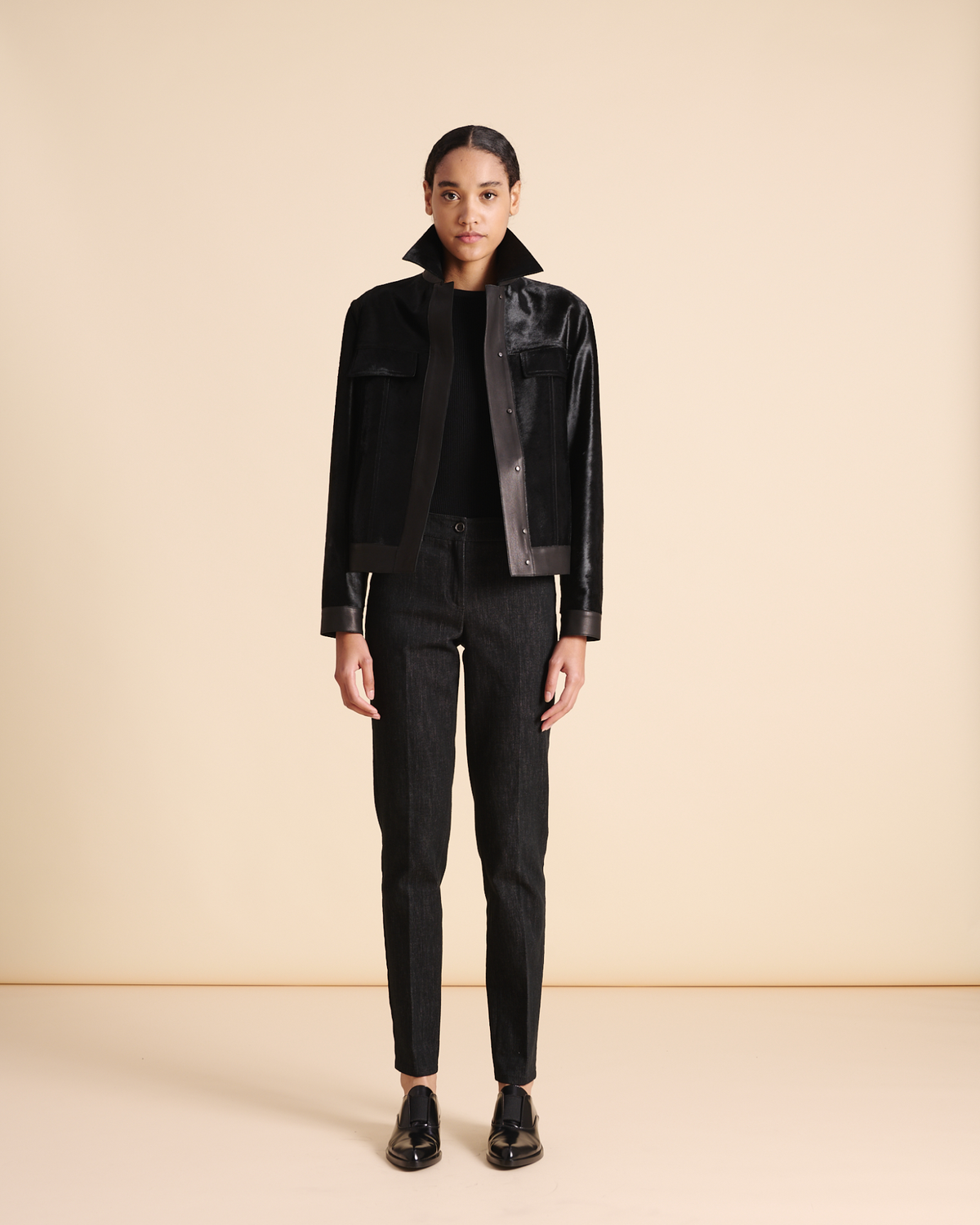 Designer Slim Cotton Denim Stretch Pants - black - grey #editorial