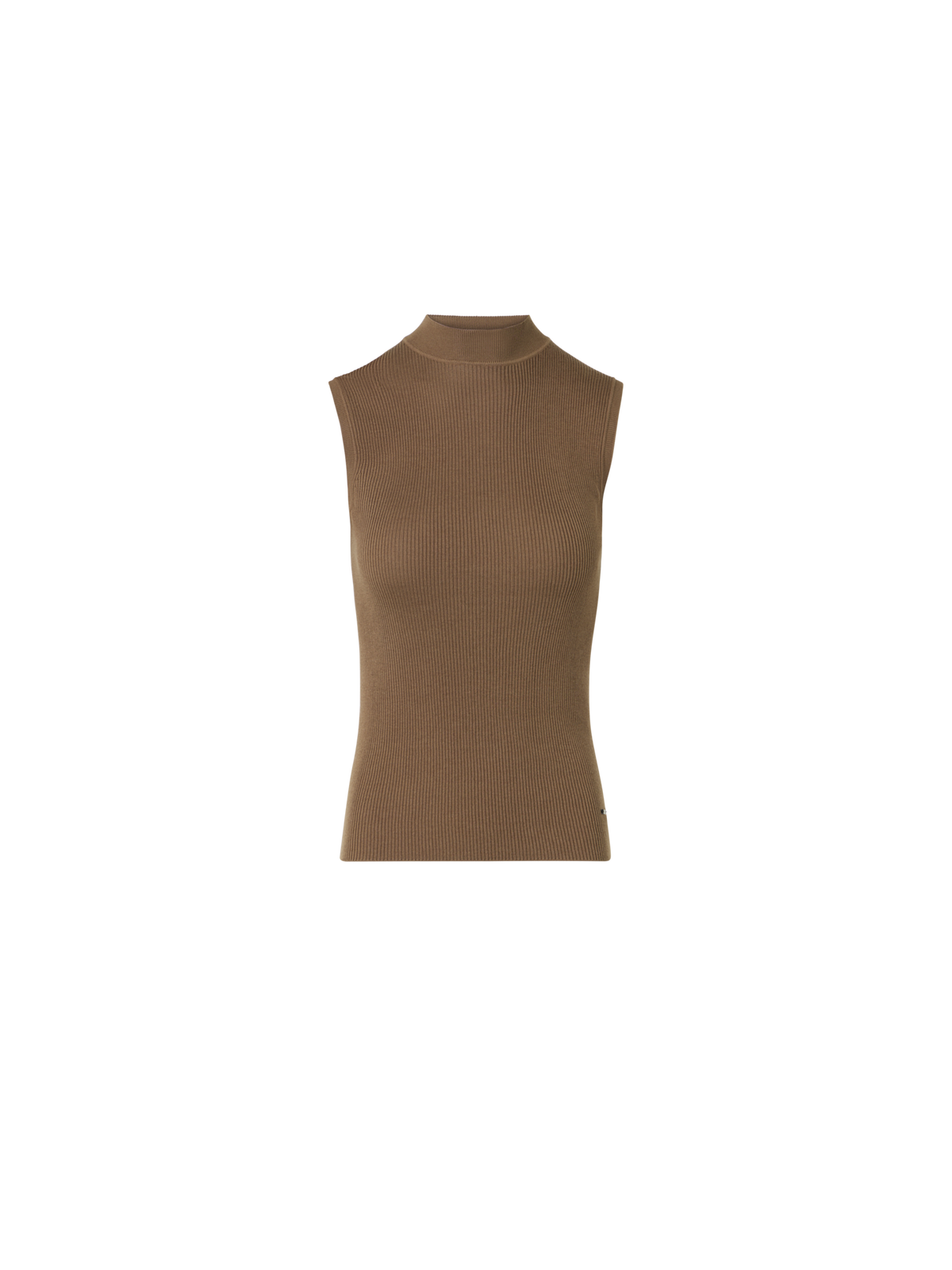 Designer Silk-Cotton Rib Knit Top - brown