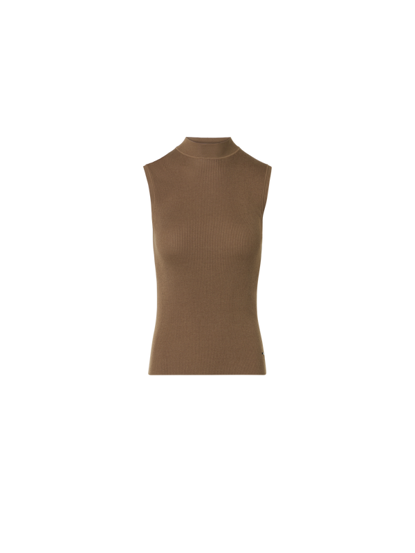 Designer Silk-Cotton Rib Knit Top - brown