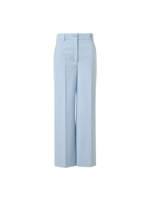Designer Chiara High-Rise Cropped Wide Leg Seersucker Pants - pastel - blue