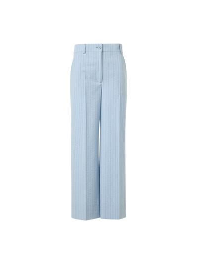 Designer Chiara High-Rise Cropped Wide Leg Seersucker Pants - pastel - blue