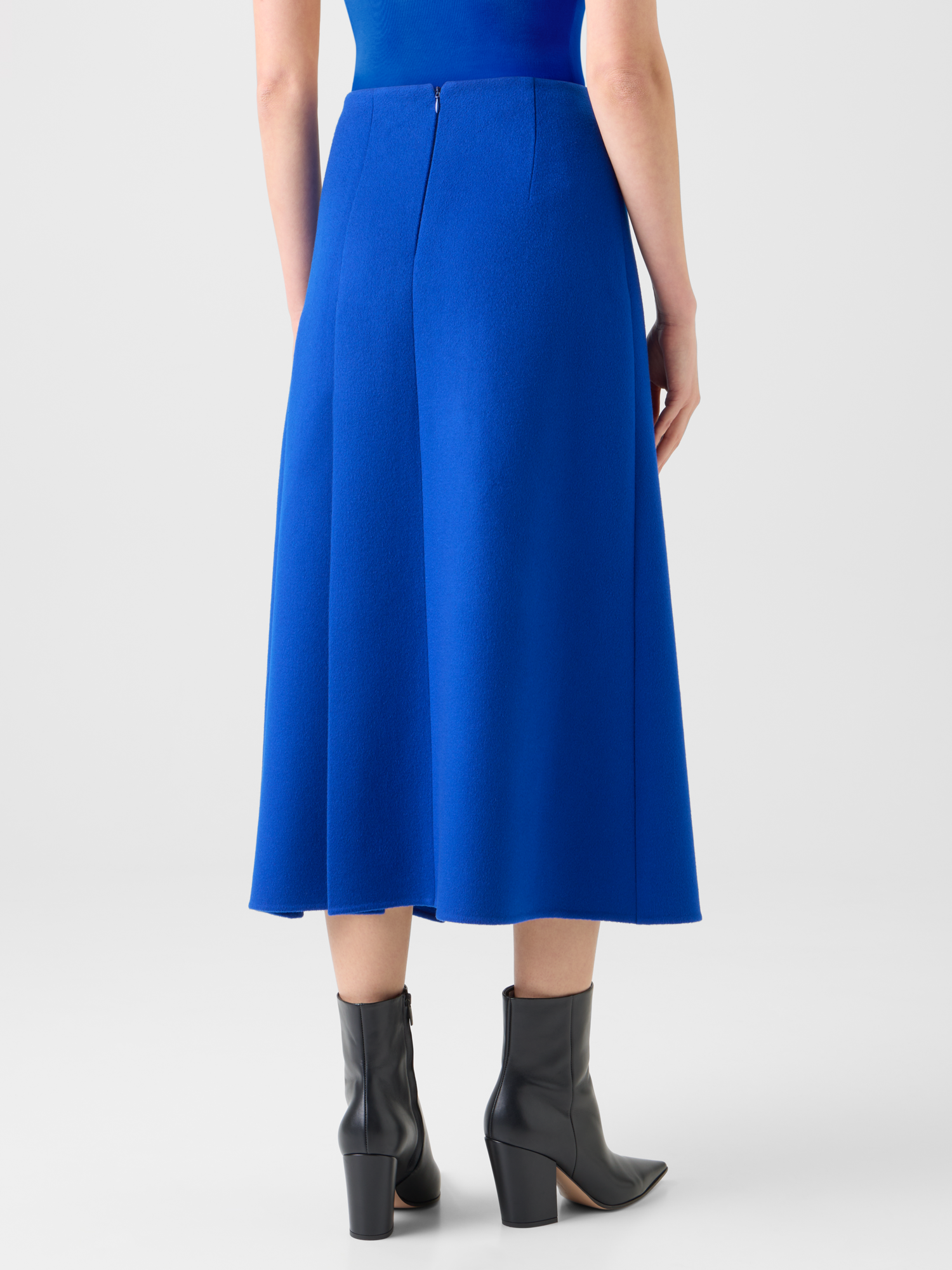 Designer Pleated Wool Flannel Double-Face Midi Skirt - blue 
