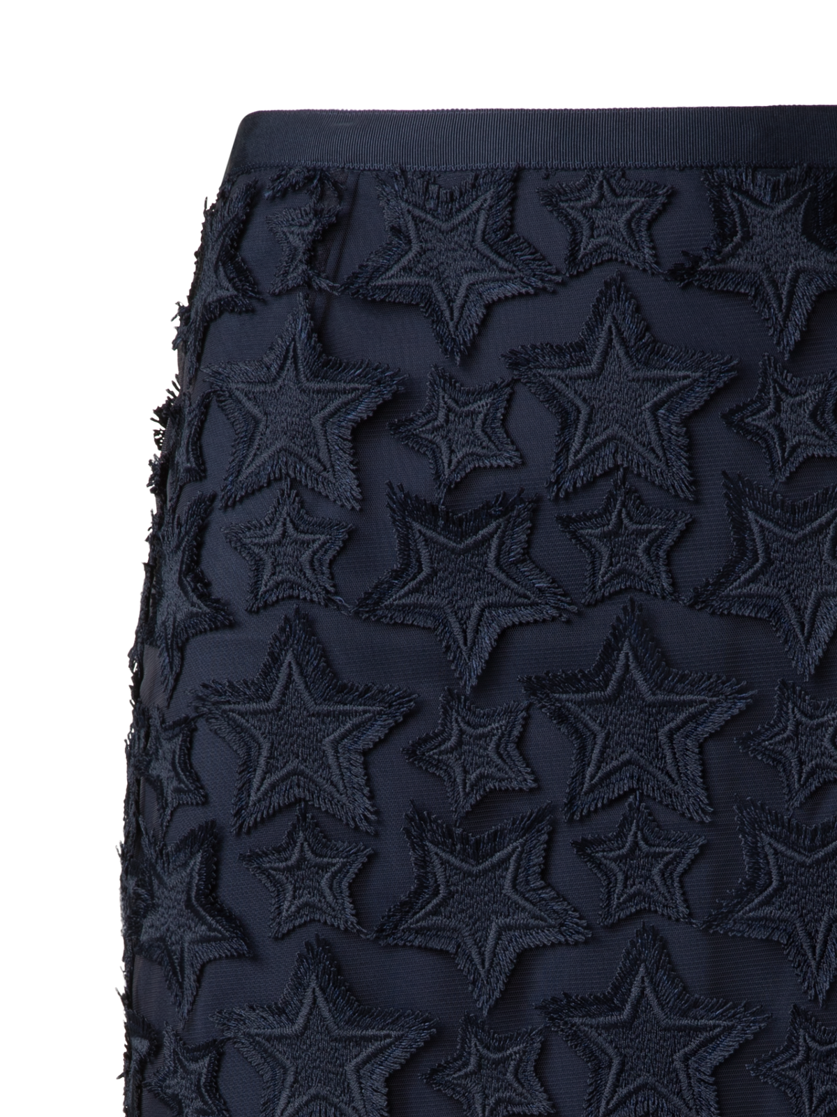 Designer Midi Skirt with 3D Star Embroidery - navy - blue
