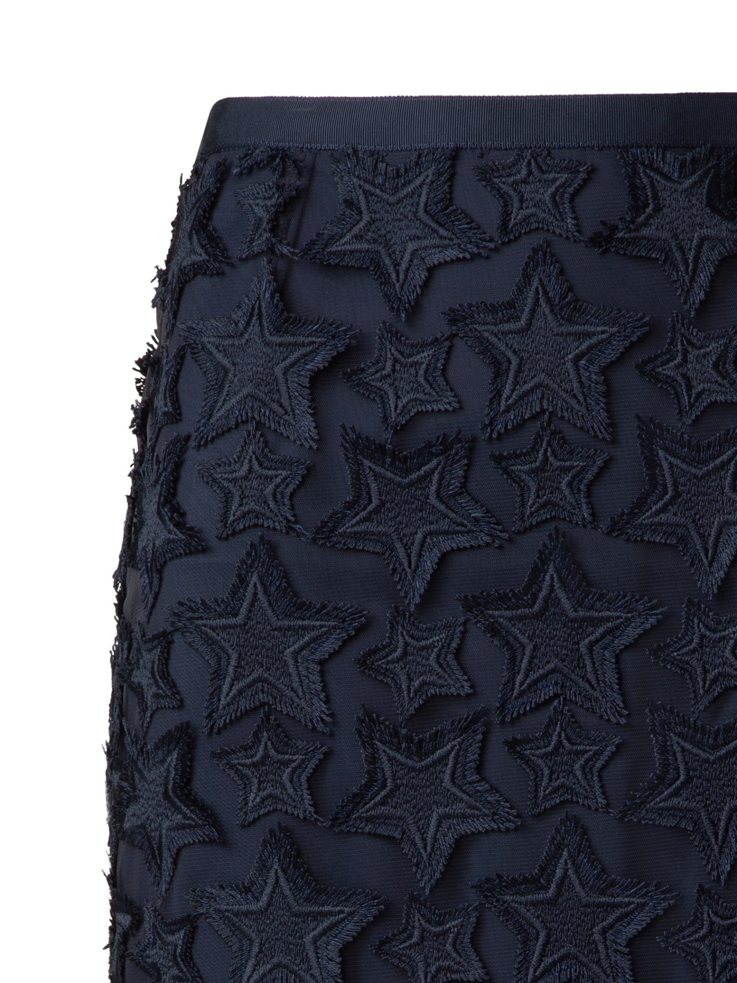 Designer Midi Skirt with 3D Star Embroidery - navy - blue