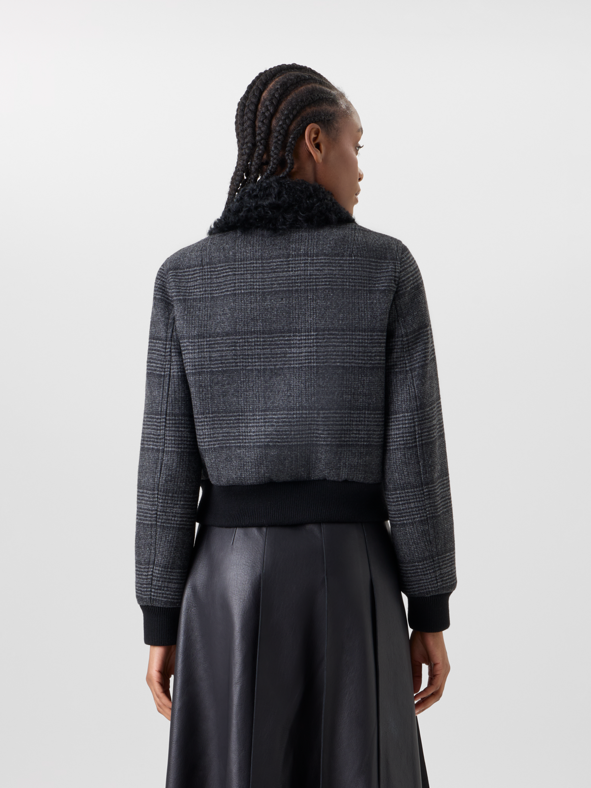 Designer Prince of Wales Wool Double-Face Bomber with Trapezoid Padding - black - multicolor - grey #editorial