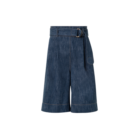 Wide Cotton Wool Denim Bermuda Shorts