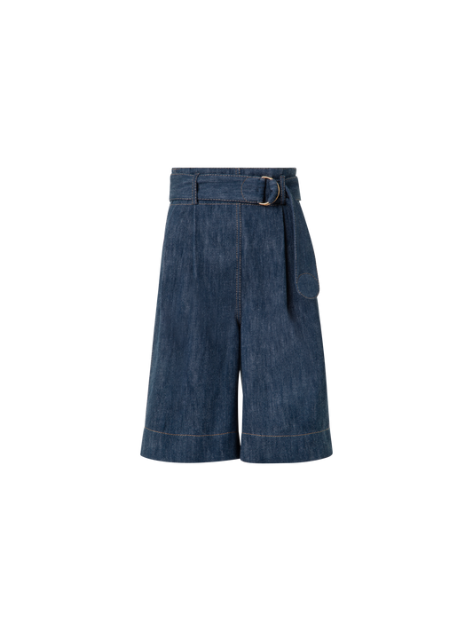 Designer Wide Cotton Wool Denim Bermuda Shorts - navy - blue