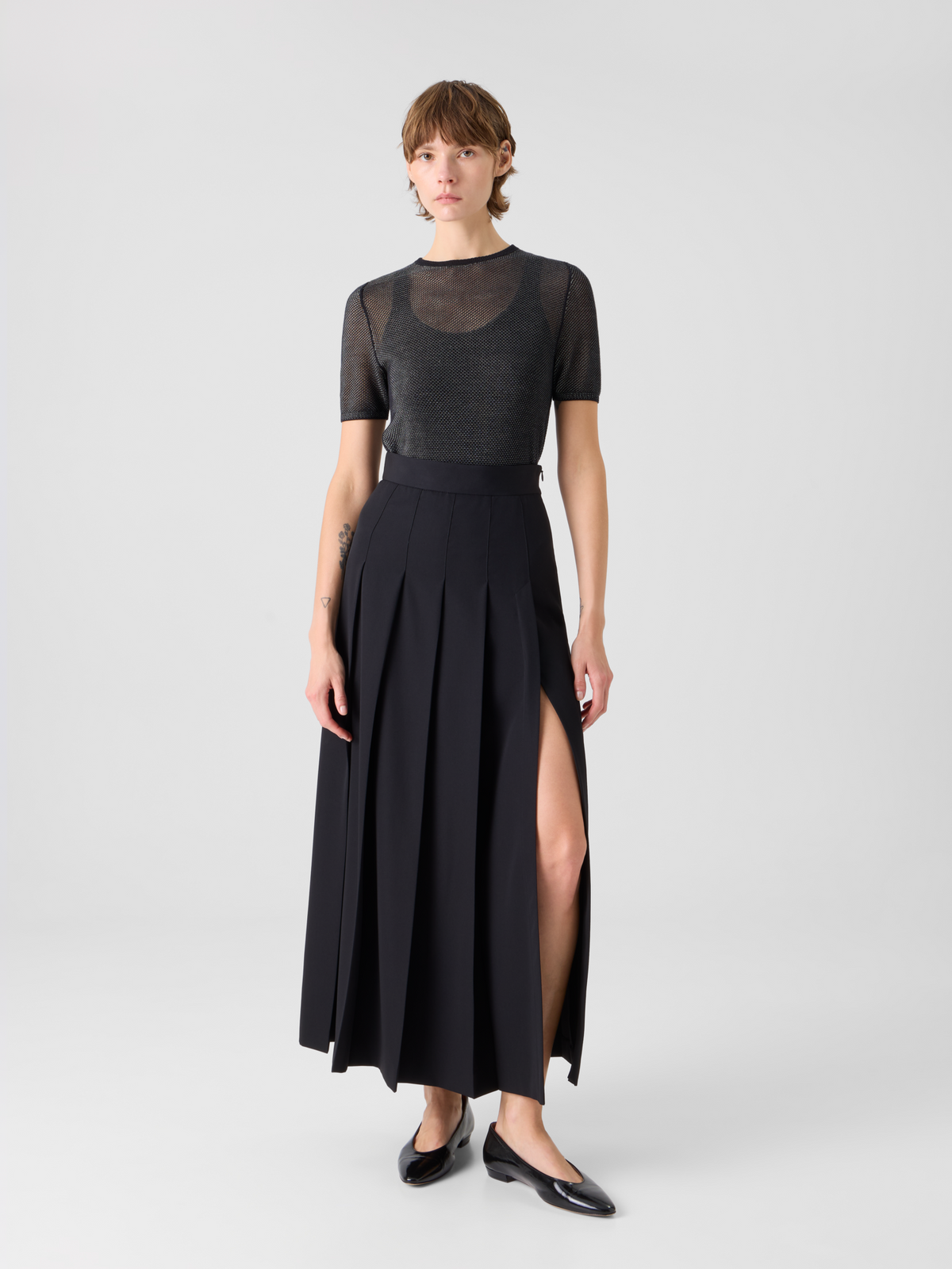 Designer Pleated Wool Midi Skirt - black #editorial