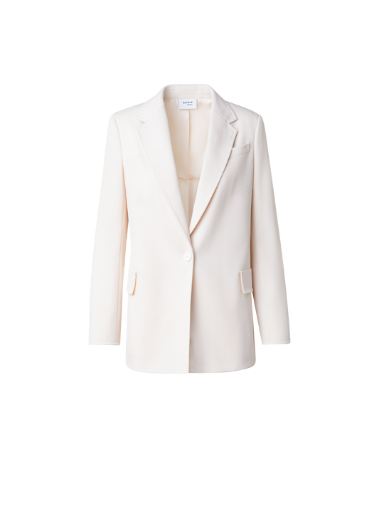 Designer Boyfriend Blazer in Wool Tricotine - neutral - ecru - white
