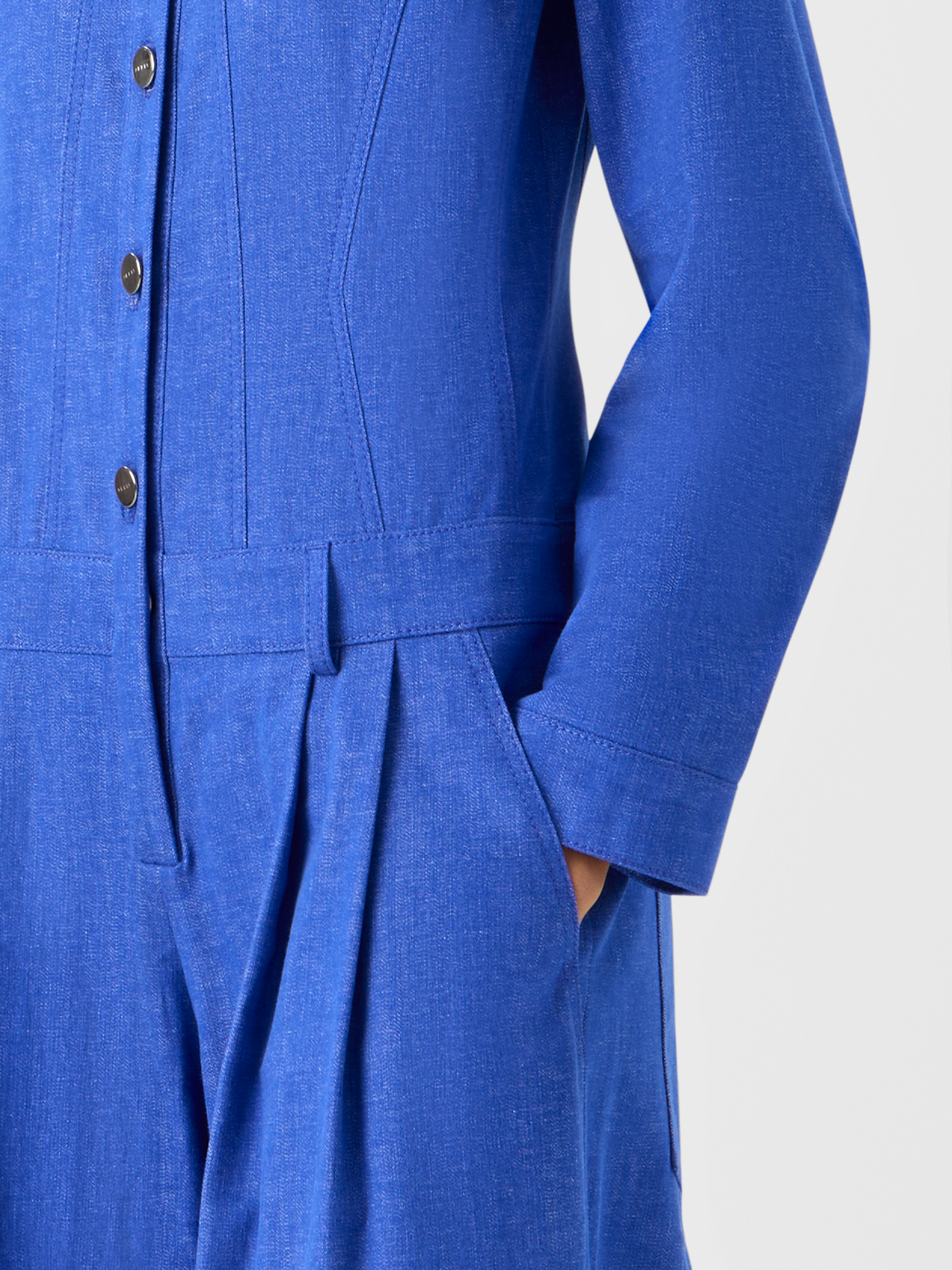 Designer Hellan Fitted Jumpsuit in Cotton Denim - blue #editorial