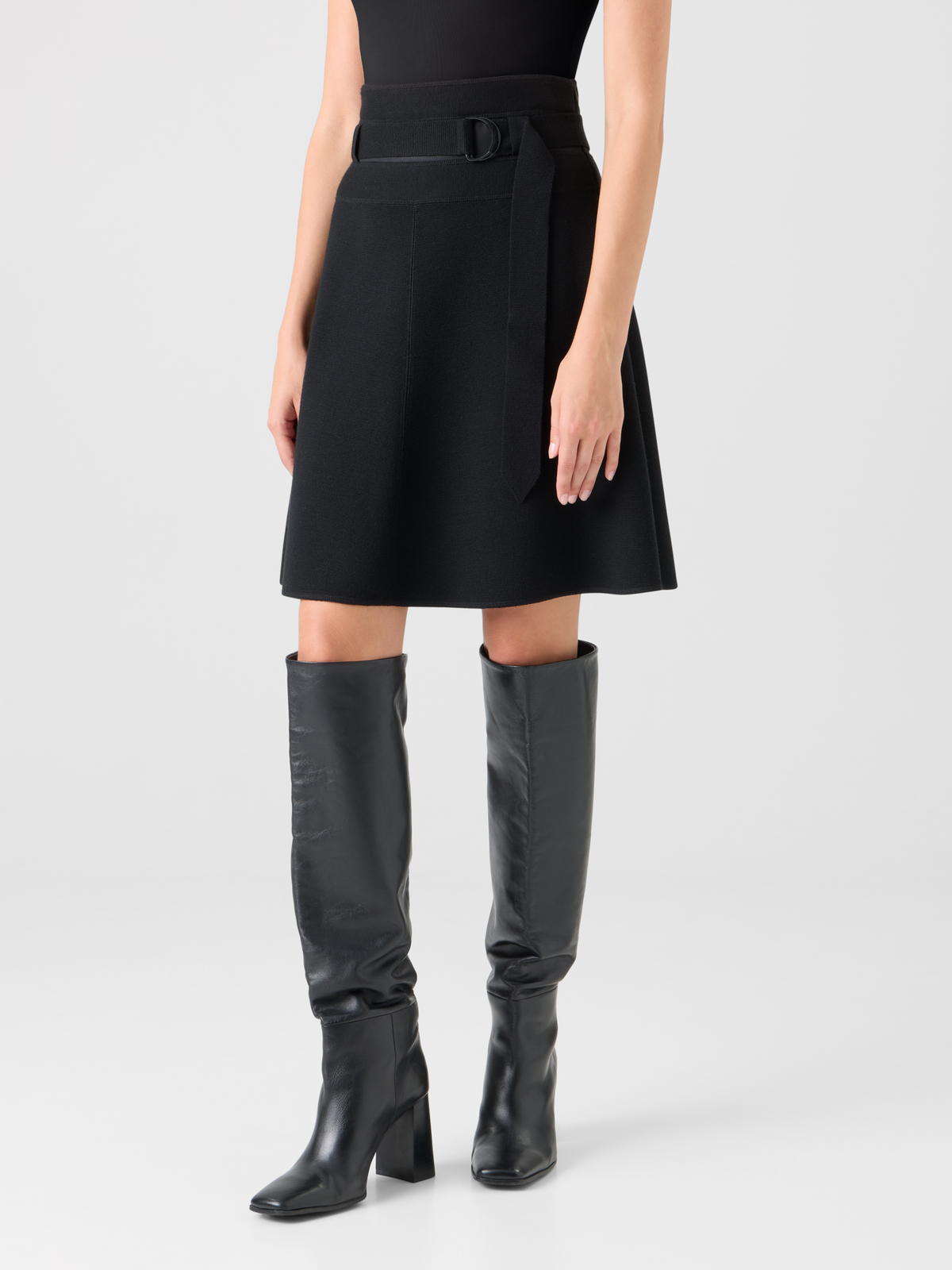 Designer Milano Knit Mini Skirt with Belt - black #editorial