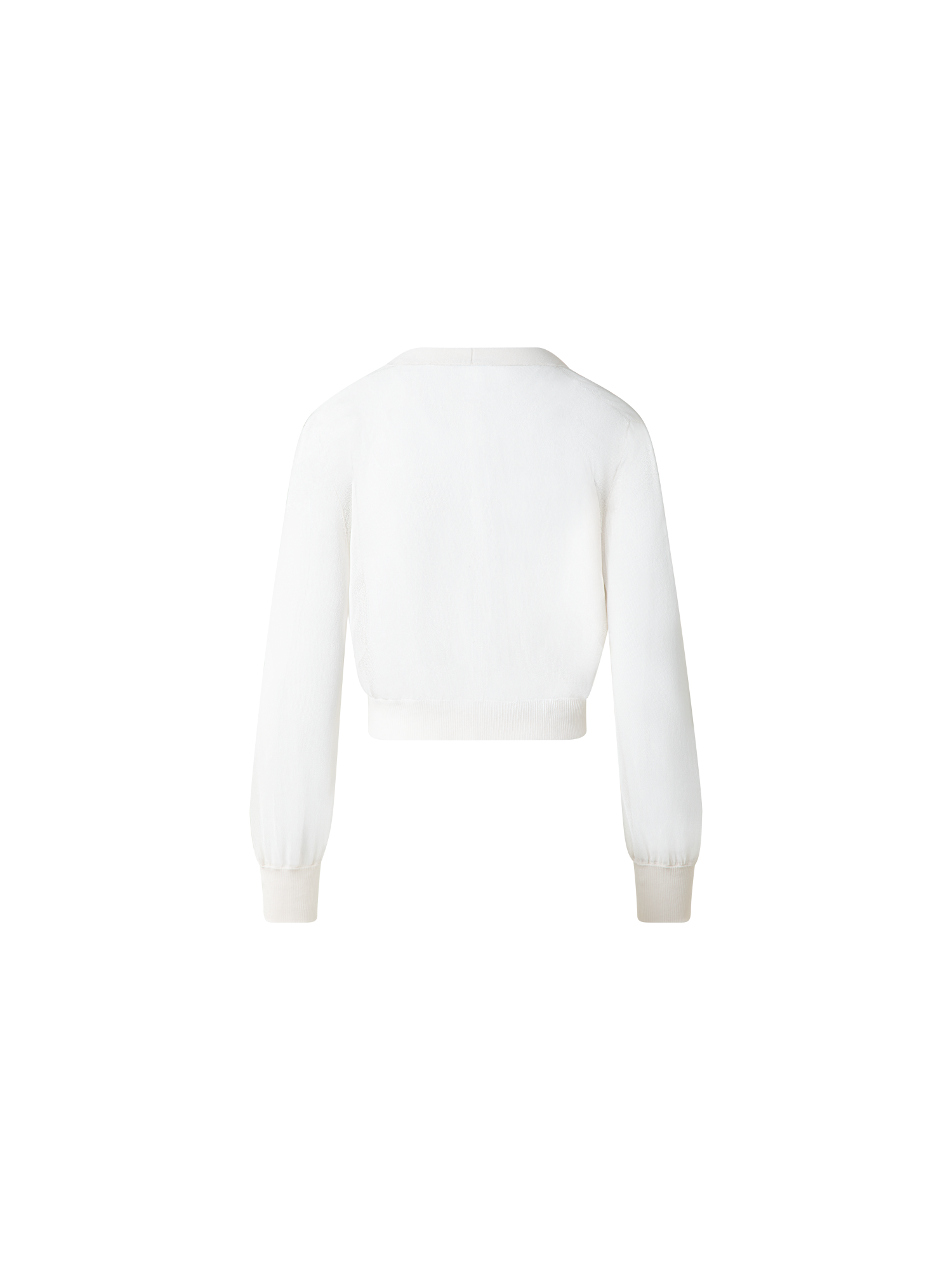 Designer Sheer Cropped Knit Cardigan with Volume Sleeves - ecru - white
