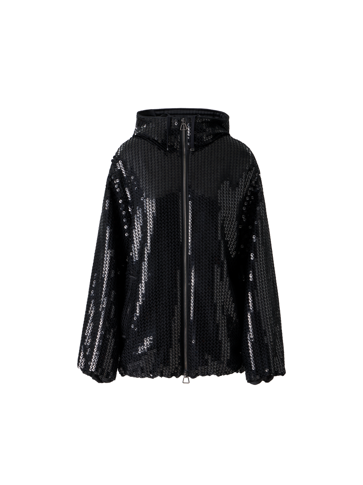 Designer Sequin Chiffon Hooded Parka - black - neutral