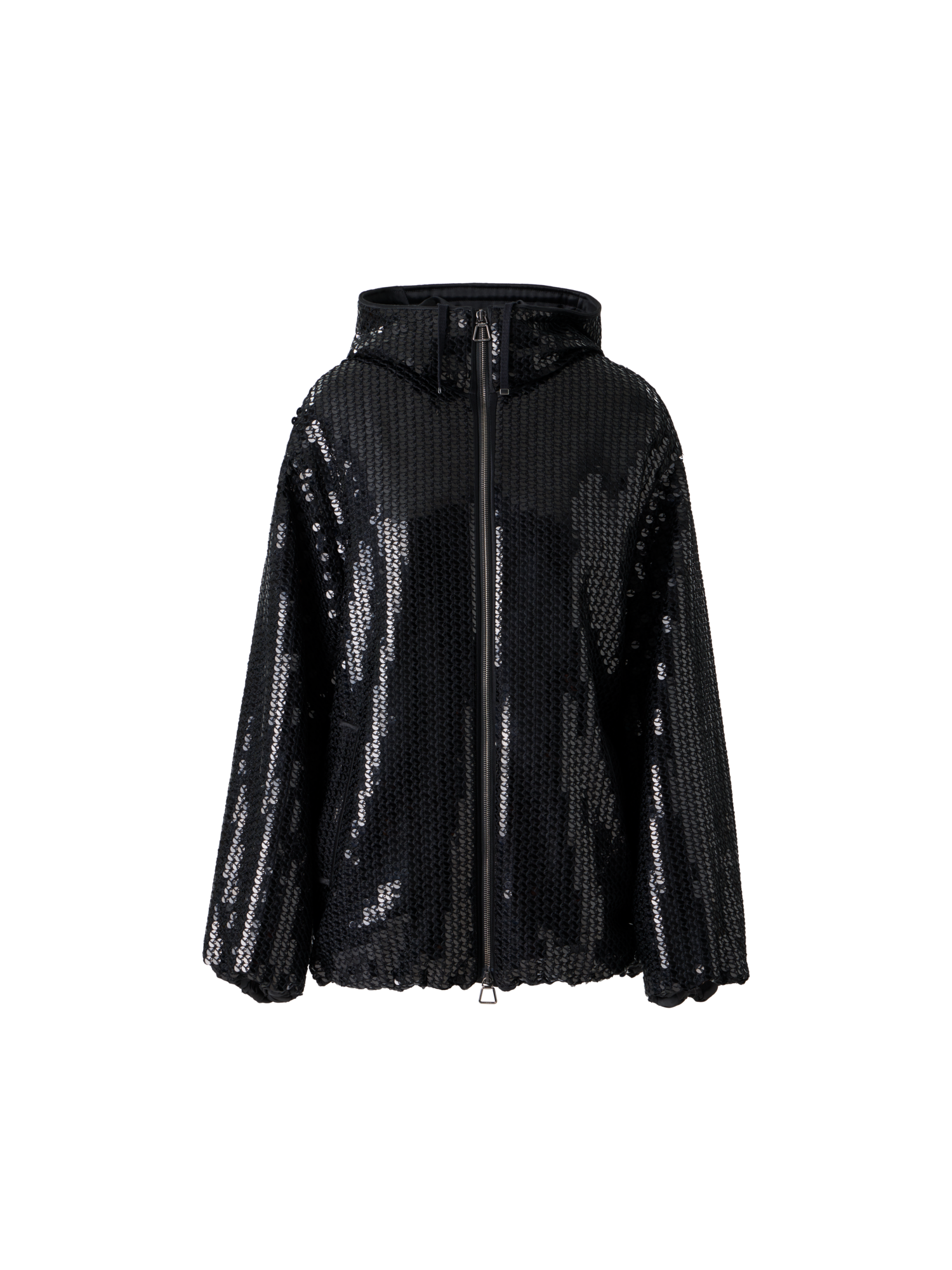 Designer Sequin Chiffon Hooded Parka - black - neutral