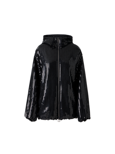 Designer Sequin Chiffon Hooded Parka - black - neutral