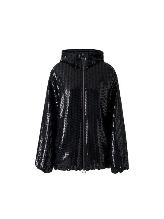 Designer Sequin Chiffon Hooded Parka - black - neutral