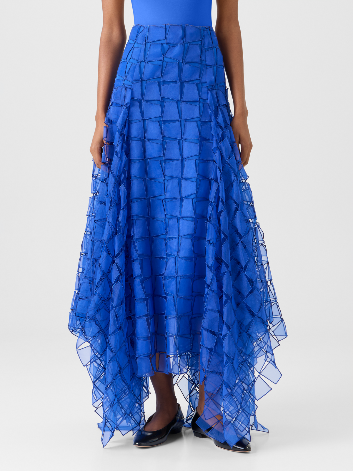 Designer Maxi Skirt with Tapezoid Organza Embroidery - blue #editorial