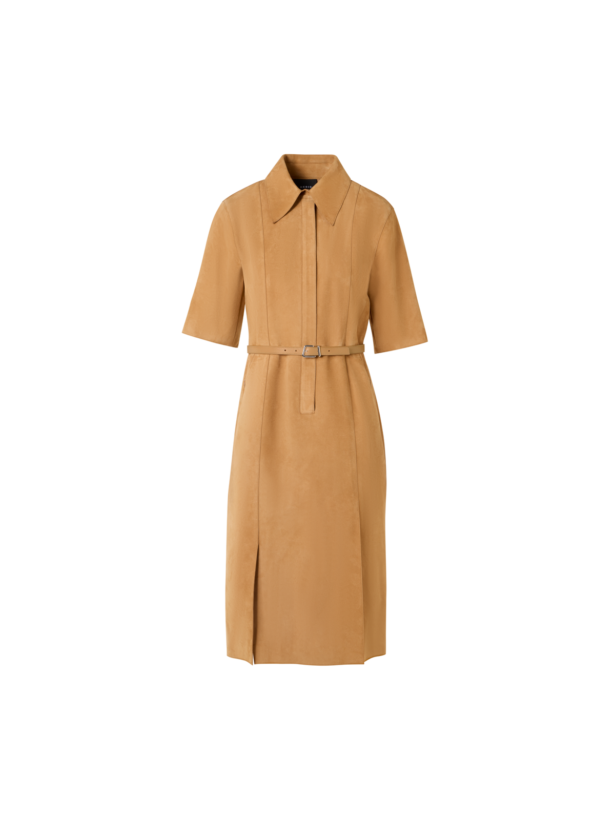 Designer Short-Sleeve Suede Shirt Dress - neutral