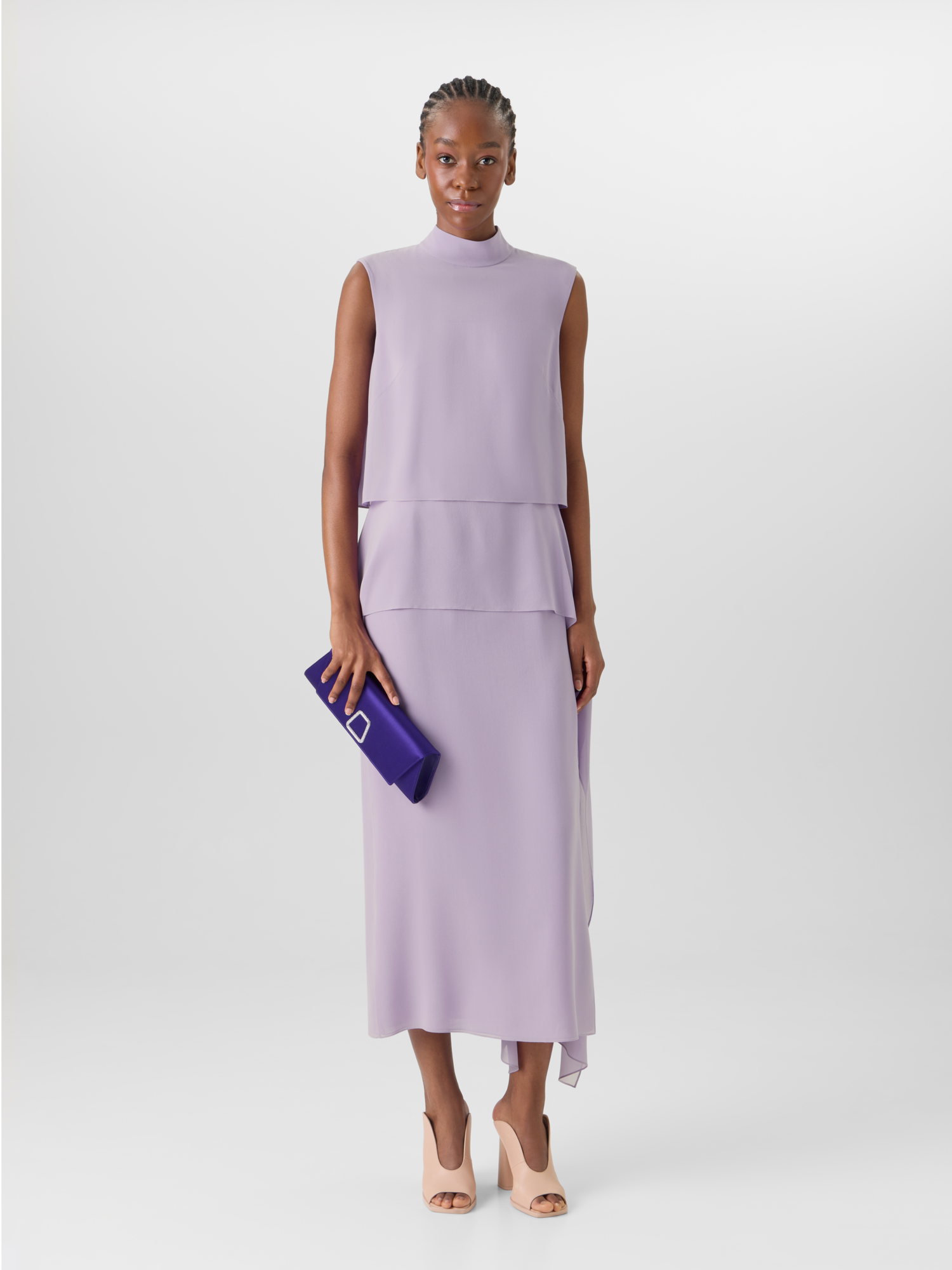 Designer Sleeveless Silk Georgette Dress - pastel 