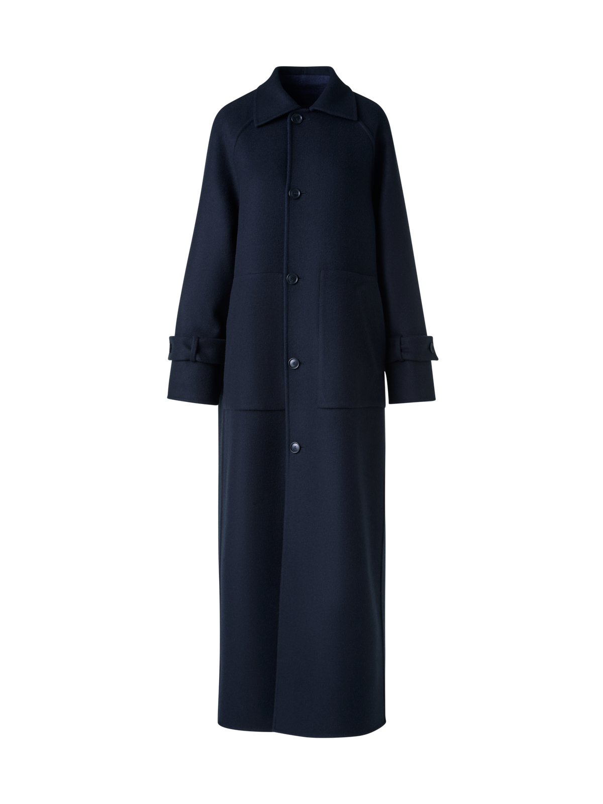 Designer Oversized Wool Double-Face Plaid Maxi Coat - neutral - navy - blue