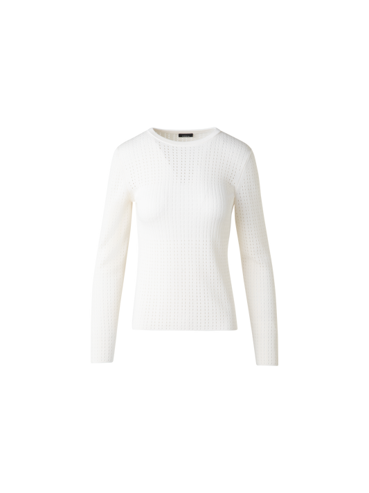 Designer Knit Sweater in Silk Cotton Ajouré - neutral - ecru - white